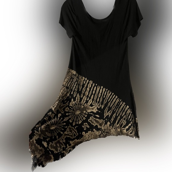 NWOT Unbranded Black / Sage Green Tie Dye Frilly C-Line Dress Size Small-Medium - Picture 1 of 12